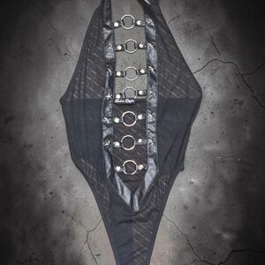 Black Sheer Bodysuit with Metal Ring Details